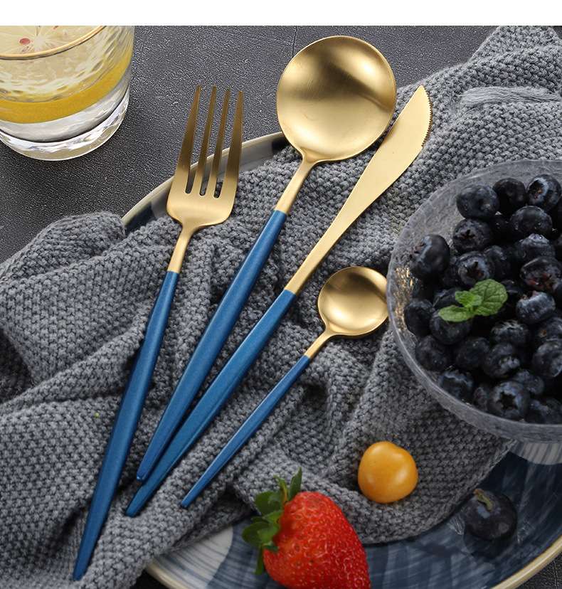 不锈钢西餐餐具 304不锈钢刀叉勺葡萄牙餐具 牛排刀叉四件套批发细节图