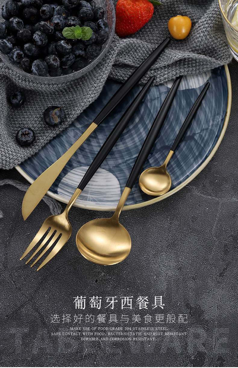 不锈钢西餐餐具 304不锈钢刀叉勺葡萄牙餐具 牛排刀叉四件套批发产品图