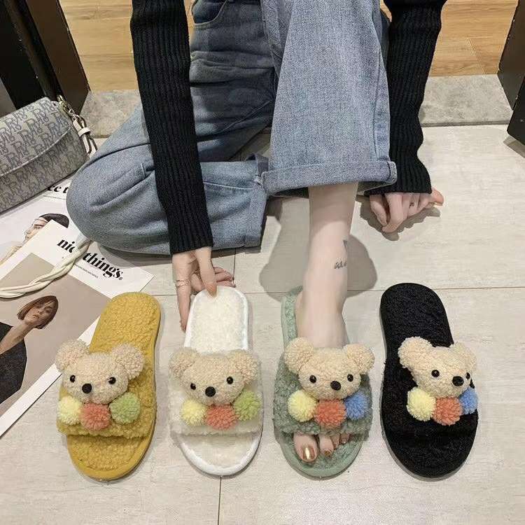 Foreign Trade Wholesale Fashion Men's And Women's Home Slippers Anti-Slip Wear Home Slippers Plush Winter Home Slippers Home Plush Bear Slippers