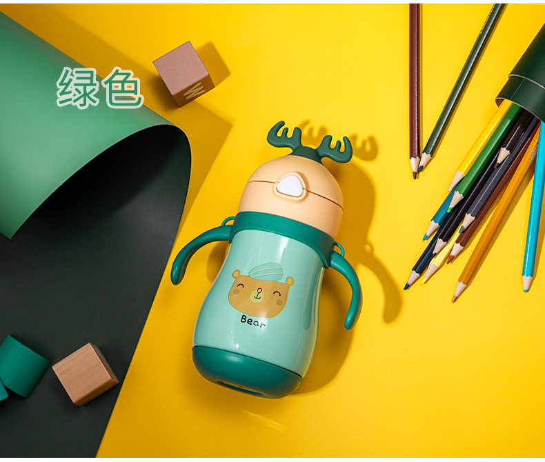 秋冬新款萌趣物语可爱儿童鹿角保温杯 母婴连锁儿童保温水杯批发白底实物图