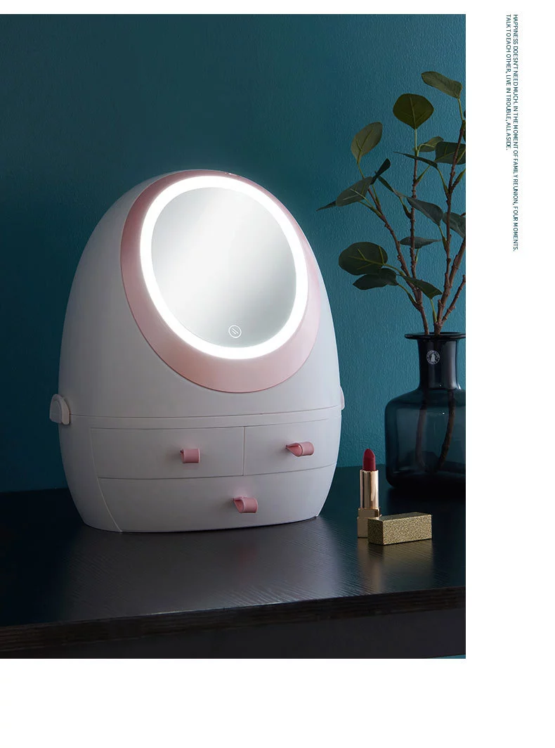 厂家直销化妆盒带LED灯镜子 抽屉式手提桌面防尘网红化妆品收纳盒详情图5