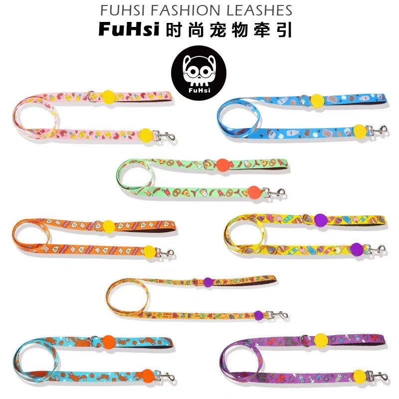 【FuHsi时尚项圈+牵引】日式手绘图案，颜色鲜亮，每条都是独特的，戴上去美美哒～触感细腻的硅胶LOGO，进口合金D环详情图6