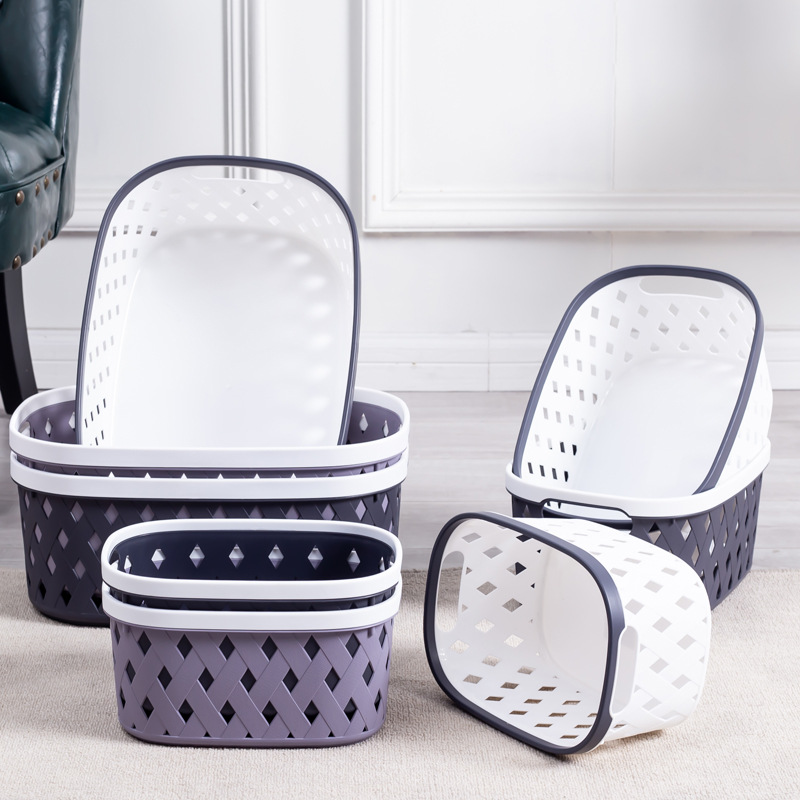 手提压条收纳篮 塑料PP镂空收纳筐现代简约口罩酒精收纳置物篮