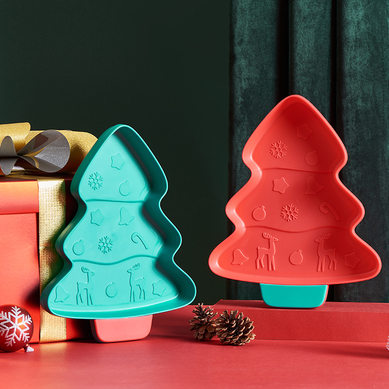 创意混色圣诞树零食水果盘配牙签盘 圣诞树形盘点心水果盘糖果盘