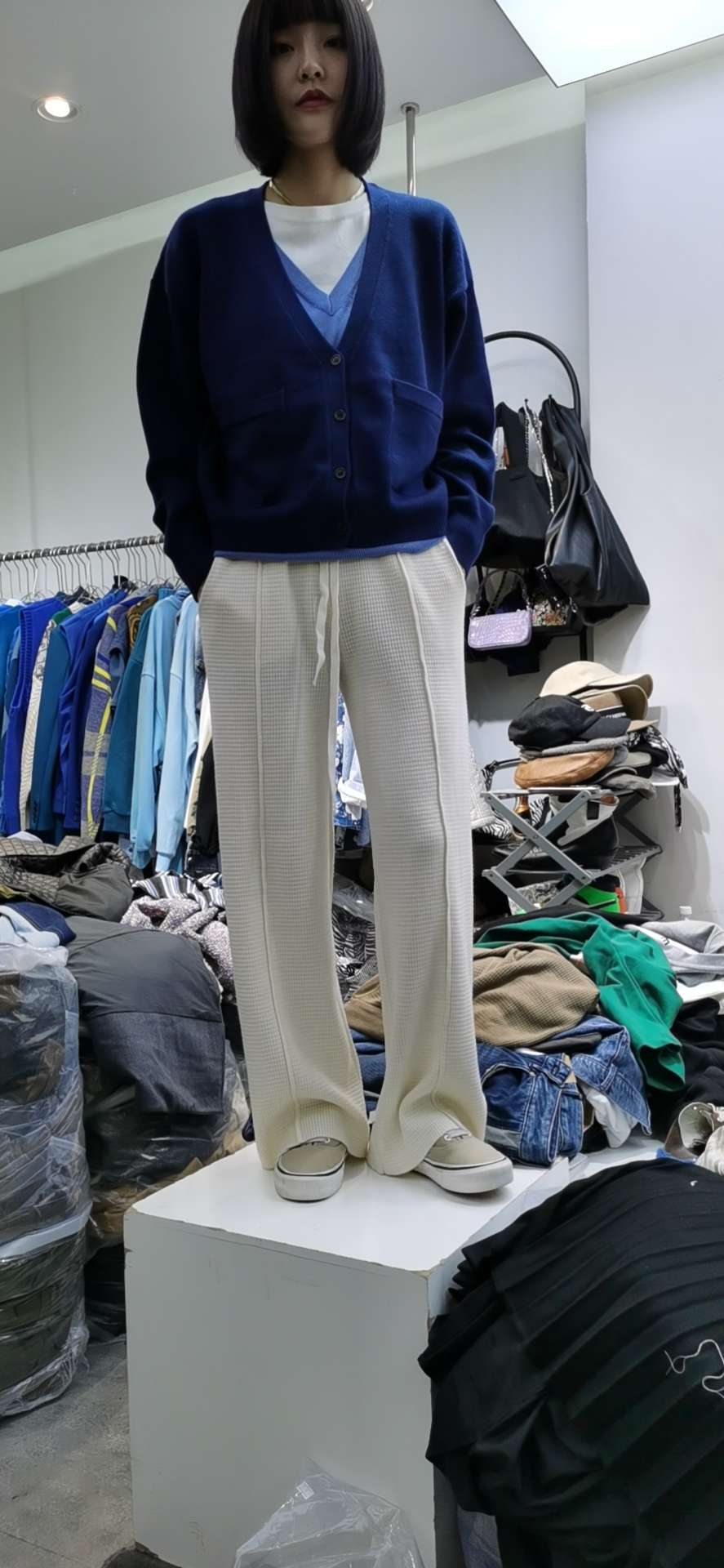 Cardigan + white pants