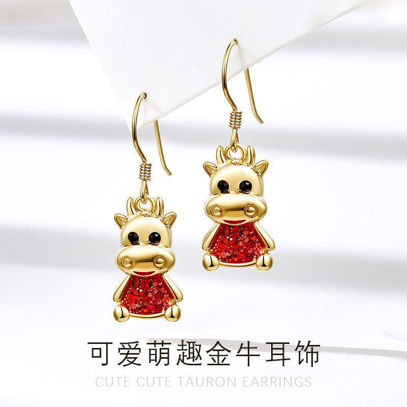 Zodiac Taurus earrings cute cute calf earrings female 2021 new Instagram trend personality fashion gift