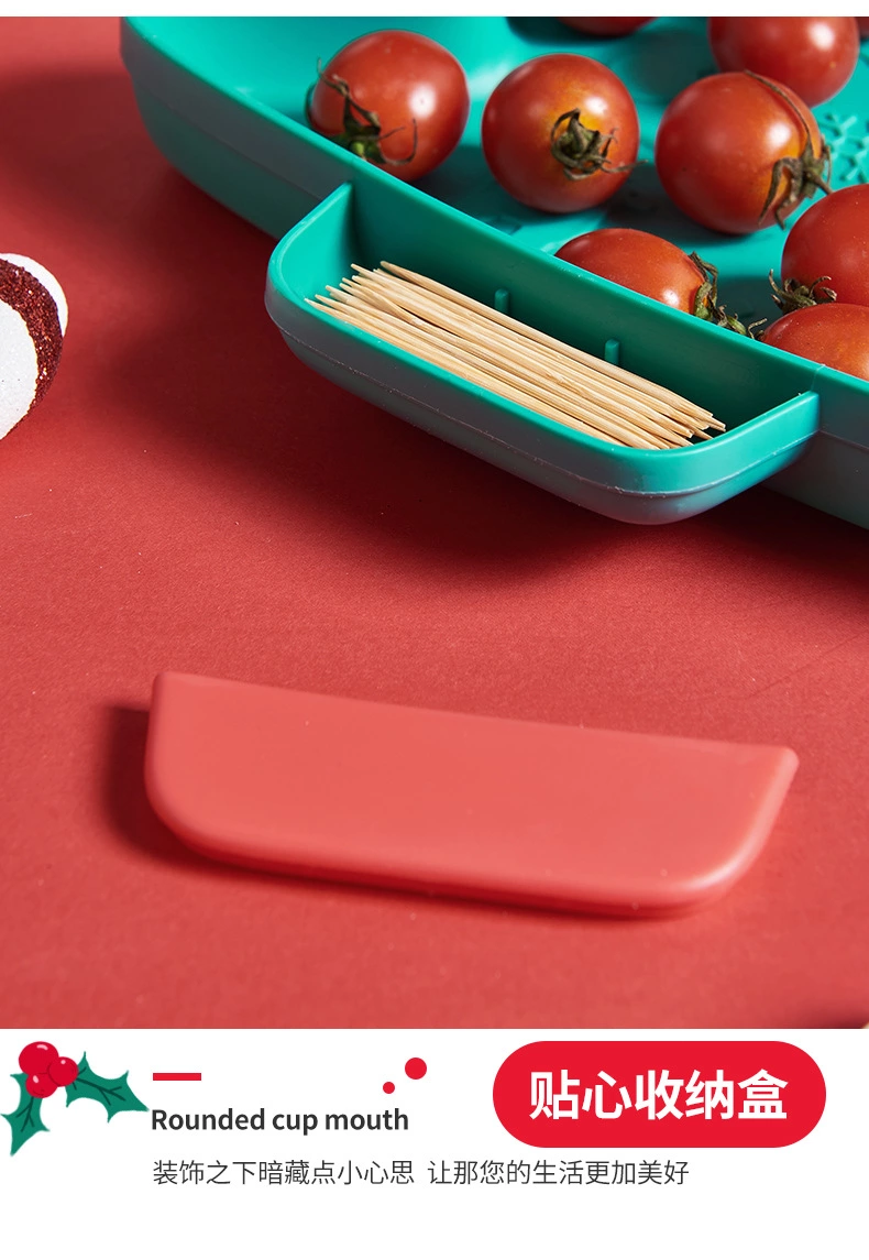 创意混色圣诞树零食水果盘配牙签盘 圣诞树形盘点心水果盘糖果盘详情图15