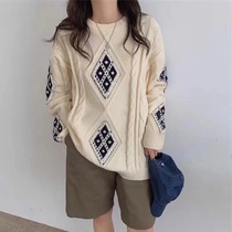Korean jacquard diamond sweater