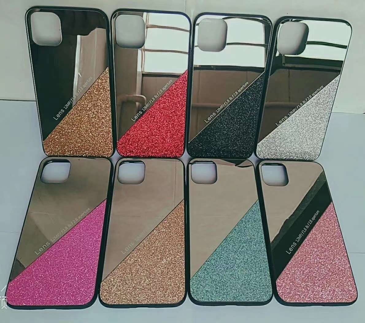 Bevel mirror Glitter leather 2-in-1 material phone case