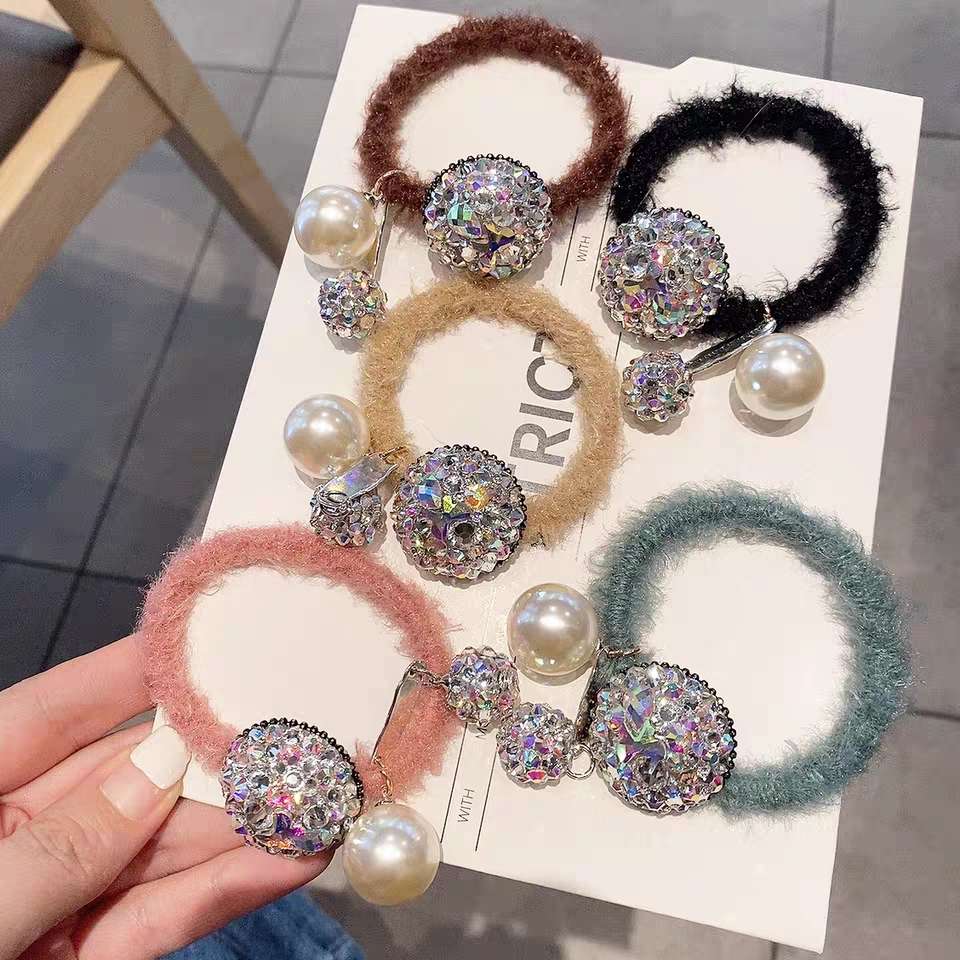 Butterfly Flower jewelry, rubber band, semi-circular pearl dot, satisfactory hanging diamond ball