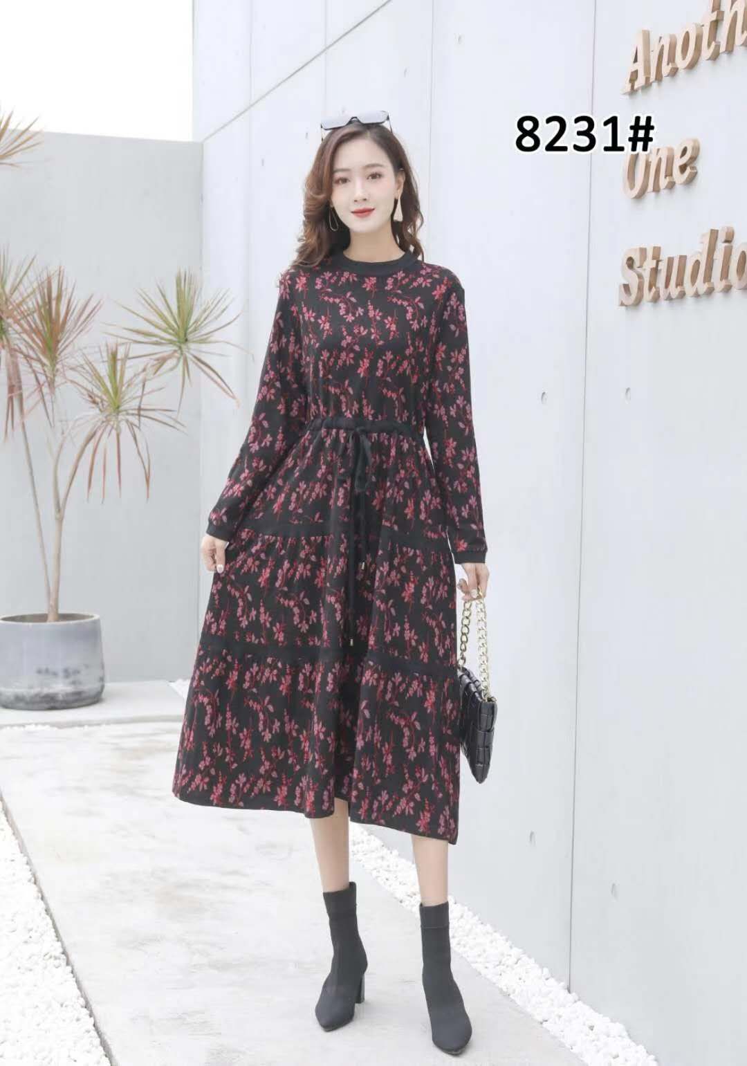 新款秋款女装休闲时尚潮流精品大码藏纹连衣裙