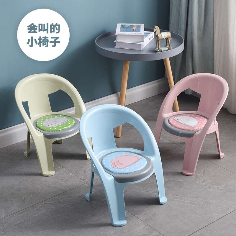 新款创意儿童靠背叫叫椅子加厚卡通塑料宝宝靠背椅防滑幼儿园椅子详情图1