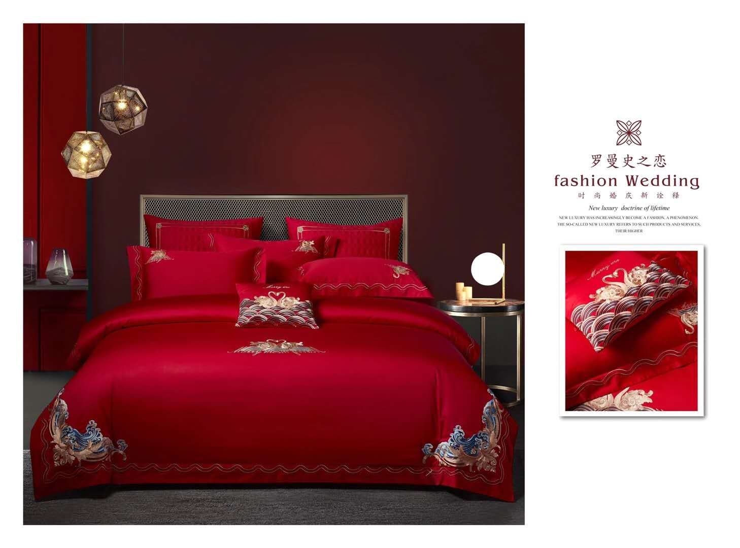 Yiwu Good Goods 100-count long-staple cotton wedding four-piece set, multi-piece set, wedding ten-piece set, pure cotton four-piece set, all-cotton quilt cover, spring and autumn quilt gift quilt, double-layer yarn set, natural latex mattress, latex pillow, ten pieces in bright red undefined