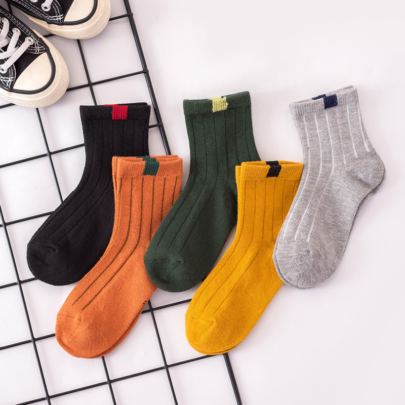 童袜 2020春夏新款卡通儿童袜子条纹中筒袜宝宝袜男女童笑脸棉袜图