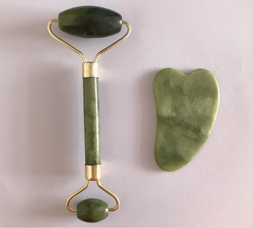 Natural jade beauty container set, slimming face massage wheel set, jade roller massage device detail image 6