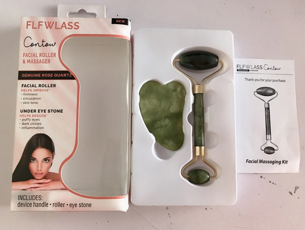 Natural jade beauty container set, slimming face massage wheel set, jade roller massage device detail image 4
