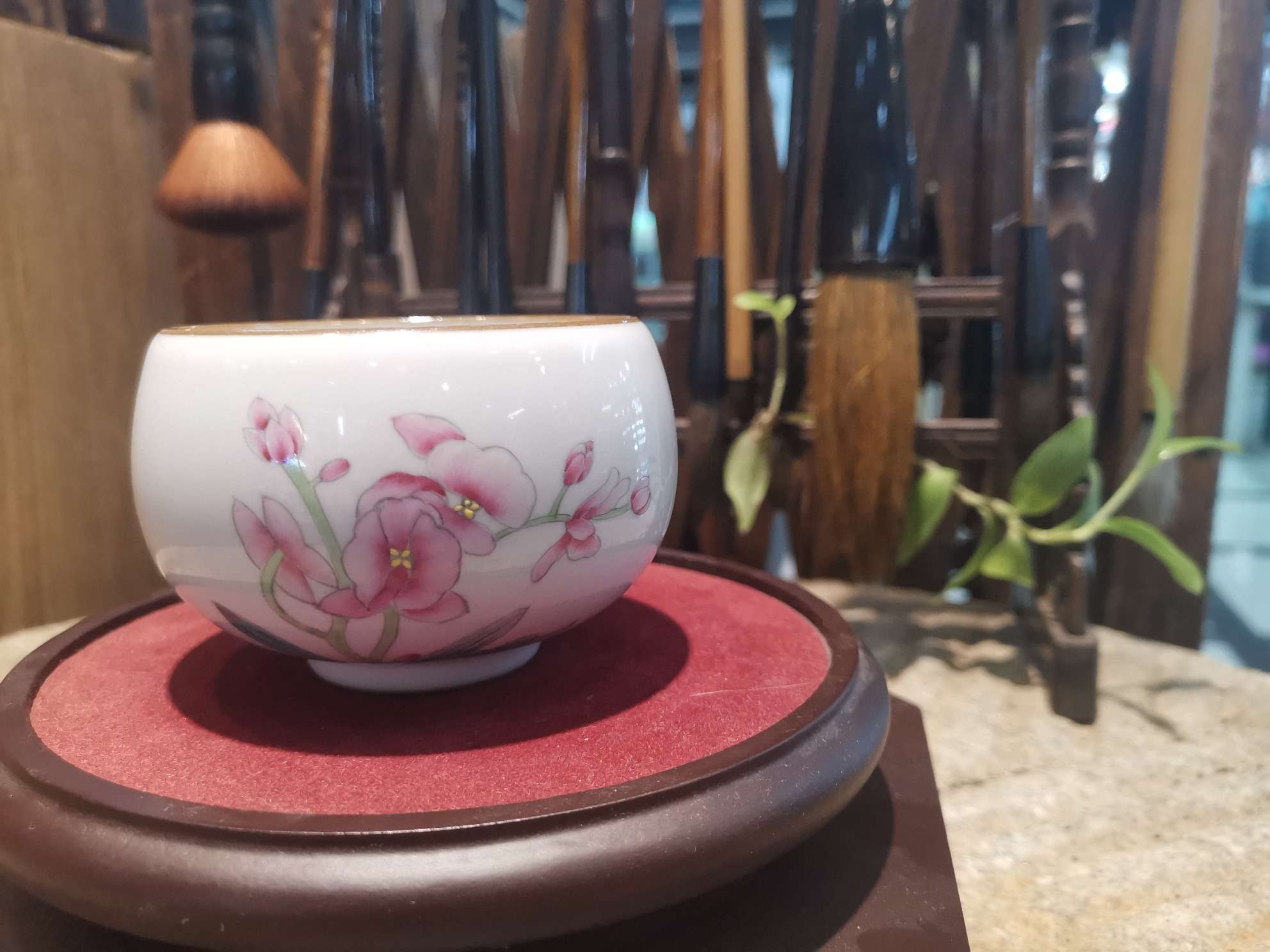汝瓷系列中国风茗杯手绘图兰花杯