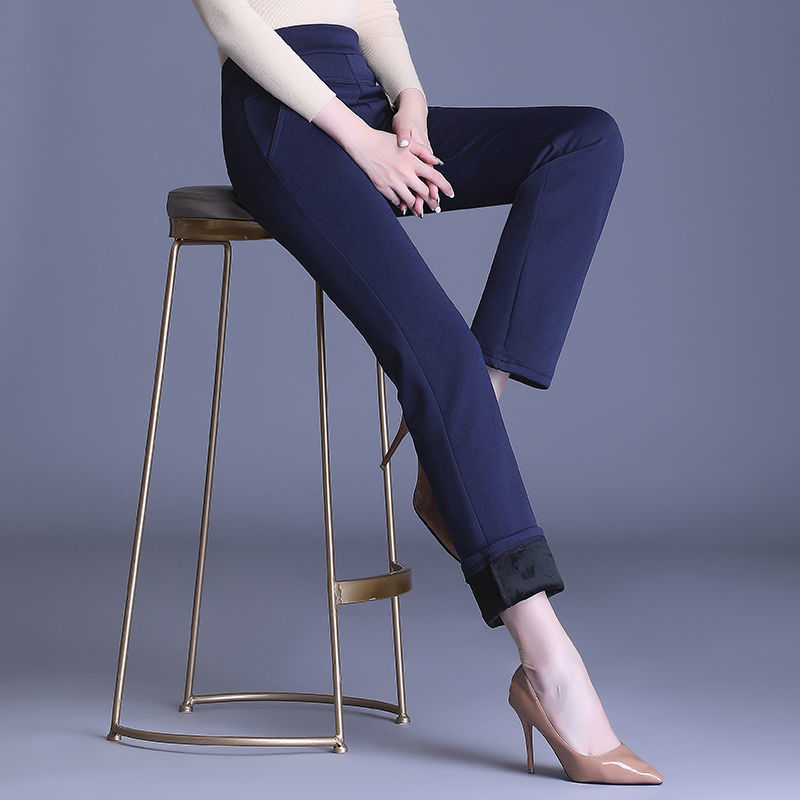 Straight tube pants female Autumn winter add velvet high waist thumbnail