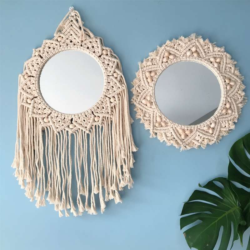 Hand-woven Nordic makeup mirror rope tapestry mirror bedroom bedside sofa background Home furnishing mirror available in stock details Picture