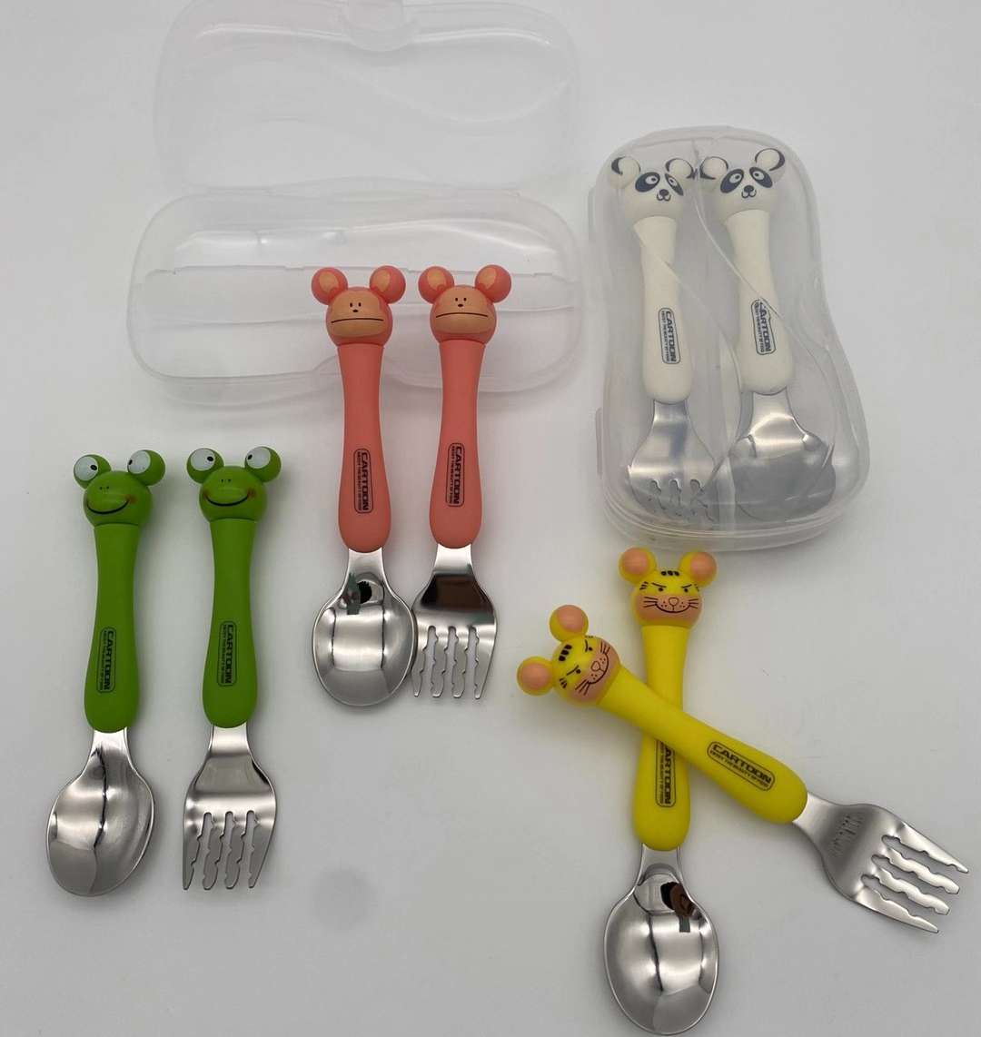 Portable Tableware Set Box Ceramic Handle Stainless Steel Tableware 6-Piece Tea Spoon Storage Box