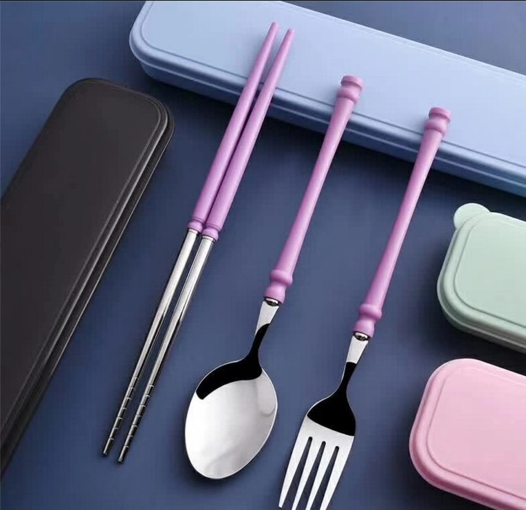 便携餐具套装盒网红餐具小麦餐具三件套勺子筷子叉子收纳盒