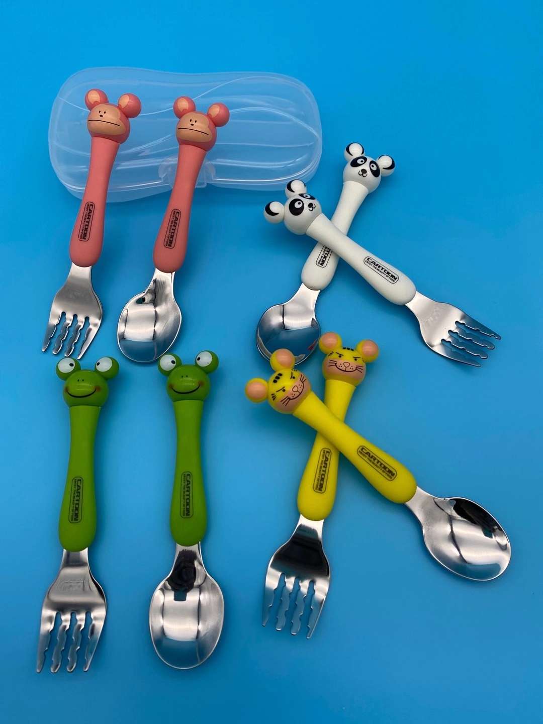 Portable Tableware Set Box Ceramic Handle Stainless Steel Tableware 6-Piece Tea Spoon Storage Box undefined