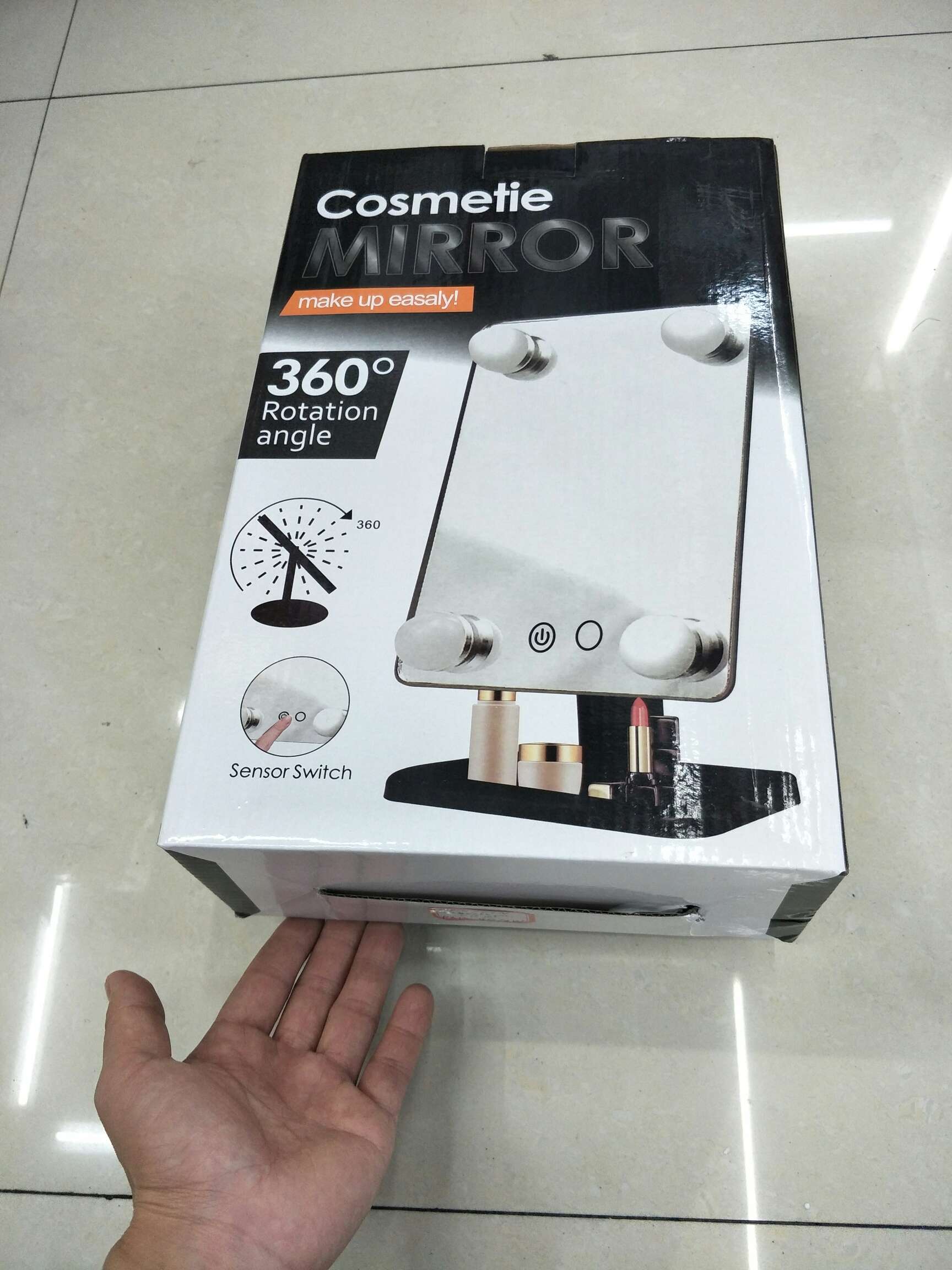 新款台式化妆镜 补光方形LED灯泡化妆镜学生收纳桌面网红美妆镜