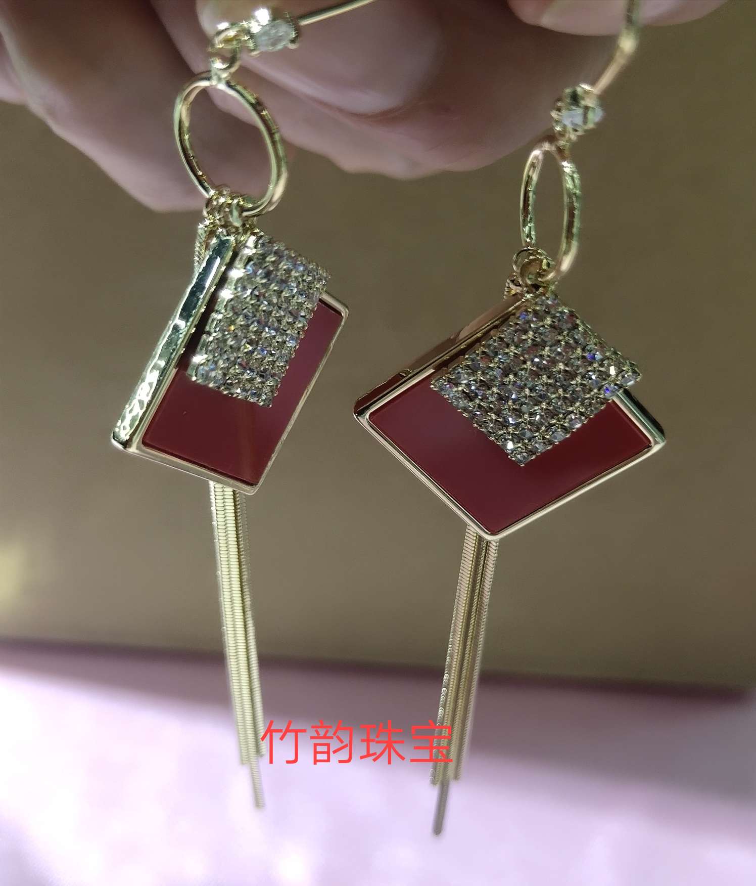 Bamboo Jewelry Red Inlaid Zirconium Multiple Beautiful Ear Line Ear Hook Specification drawing