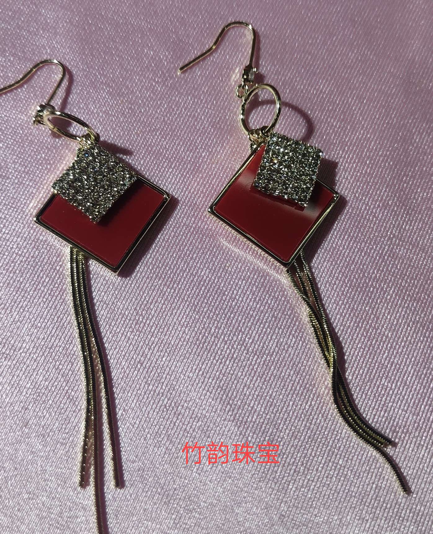 Bamboo Jewelry Red Inlaid Zirconium Multiple Beautiful Ear Line Ear Hook Item Picture