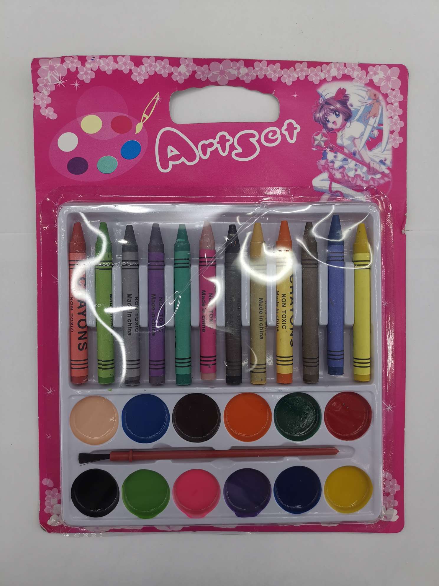 12色蜡笔+12色半干颜料/粉饼儿童绘画用品绘画套装安全环保批发