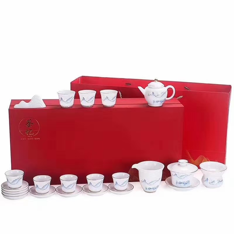 高档茶具套装/羊脂玉茶具/套装白底实物图