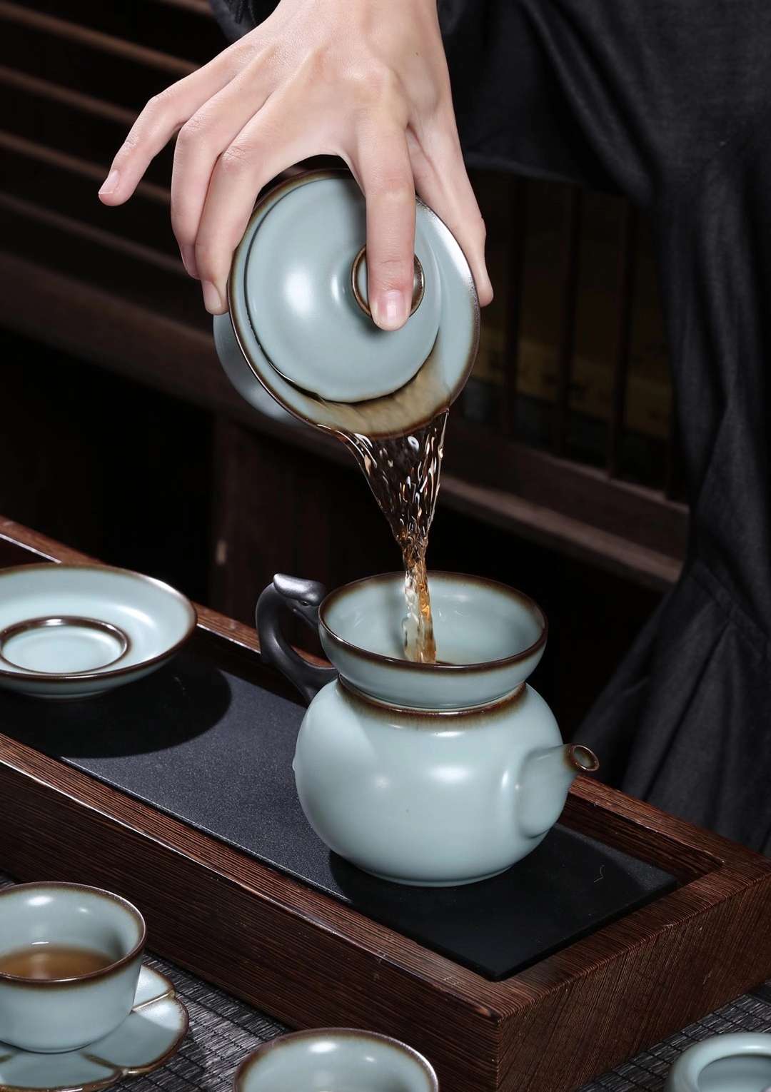 汝窑茶具带杯托套组详情图6