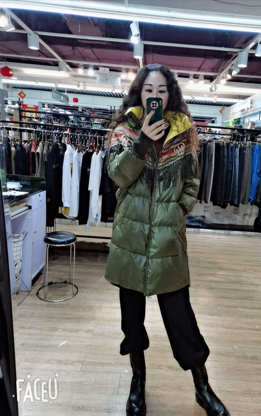 欧货个性中长款拼接羽绒服