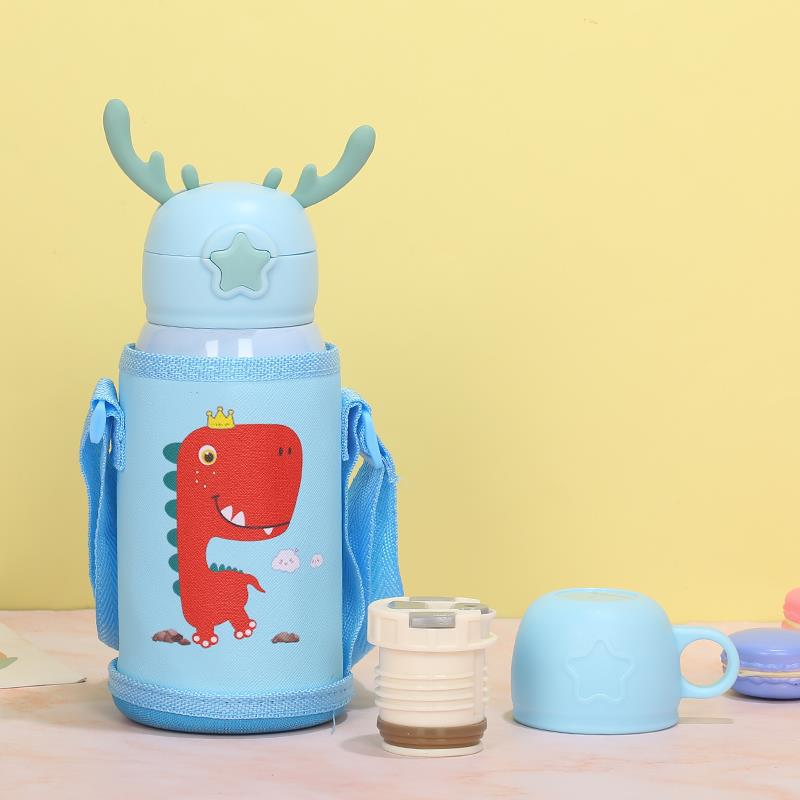 Yiwu Good Goods Anti-Fall Stainless Steel Children's Thermos Cup With Straw Dual-Purpose Children Students Can Use Cartoon Antler Cute Can Customize Logo Color Random Delivery Specification drawing