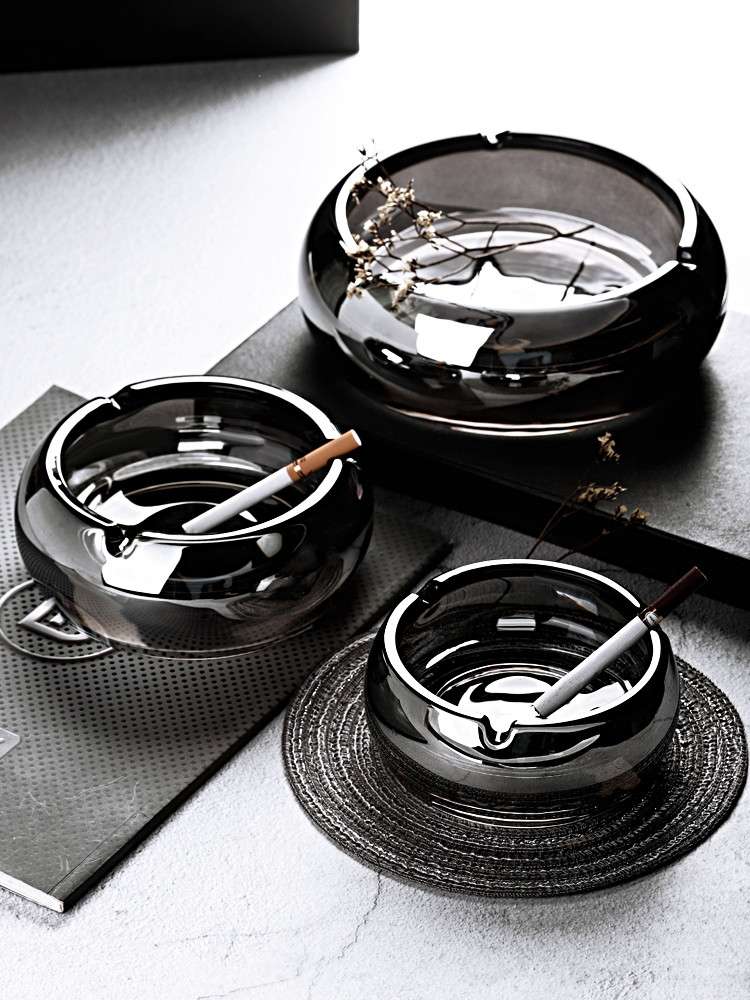 大号玻璃烟灰缸家用客厅烟灰缸雪茄烟碟个性潮流办公室烟灰缸礼品 玉晶YJK-1036-3BD太空灰烟灰缸详情图1