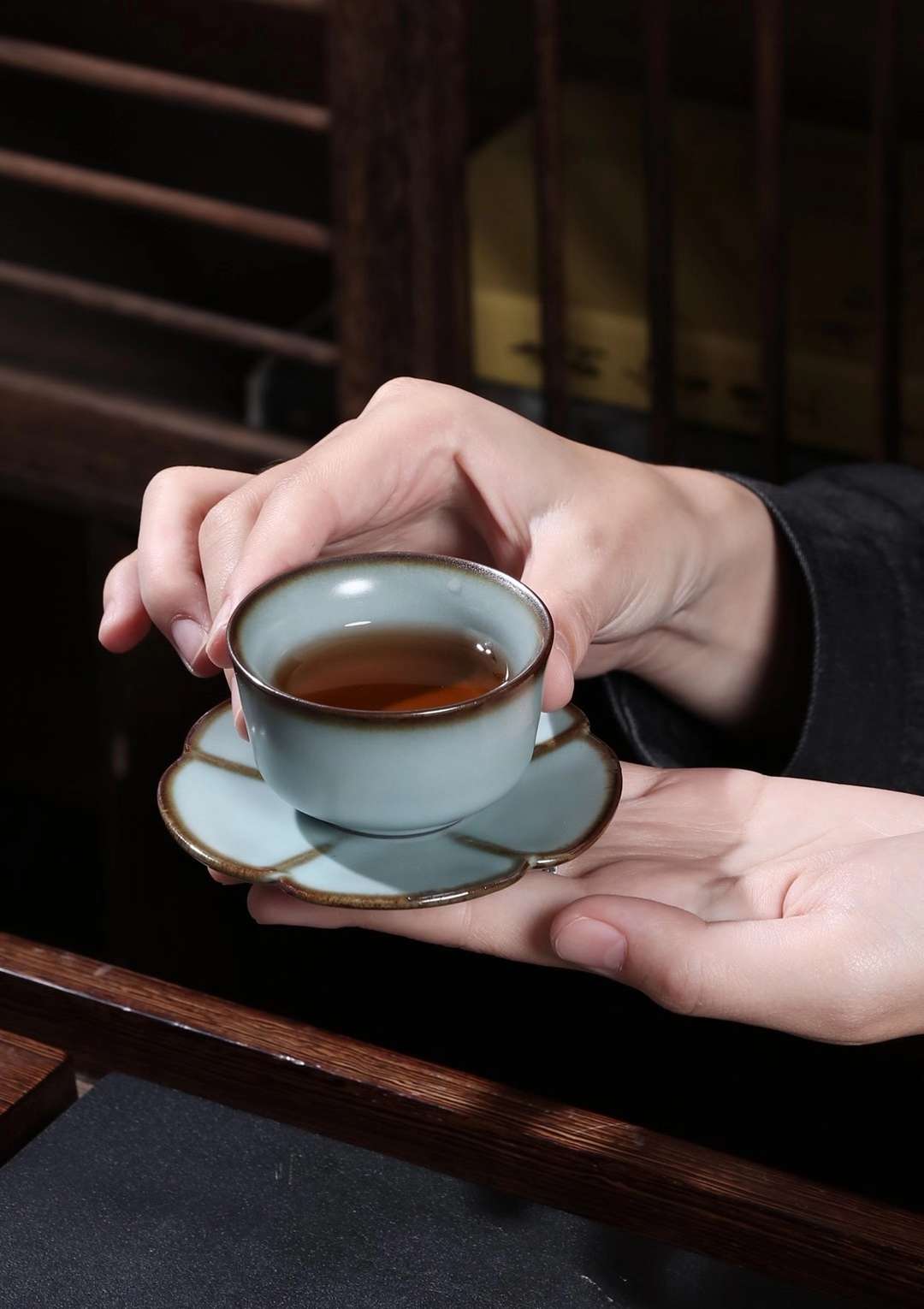 汝窑茶具带杯托套组详情图1