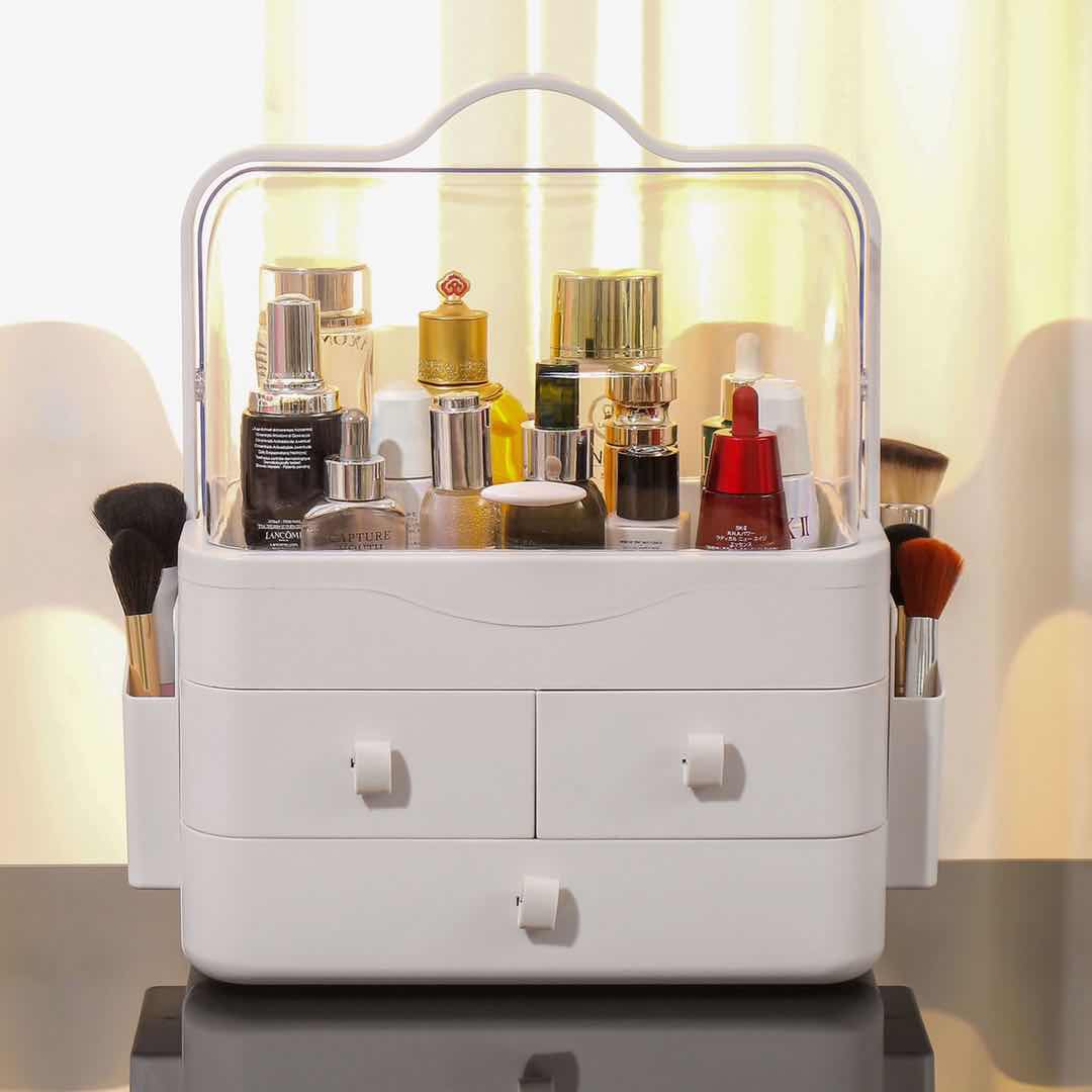 网红化妆品收纳盒防尘大容量家用桌面整理梳妆台口红护肤品置物架产品图