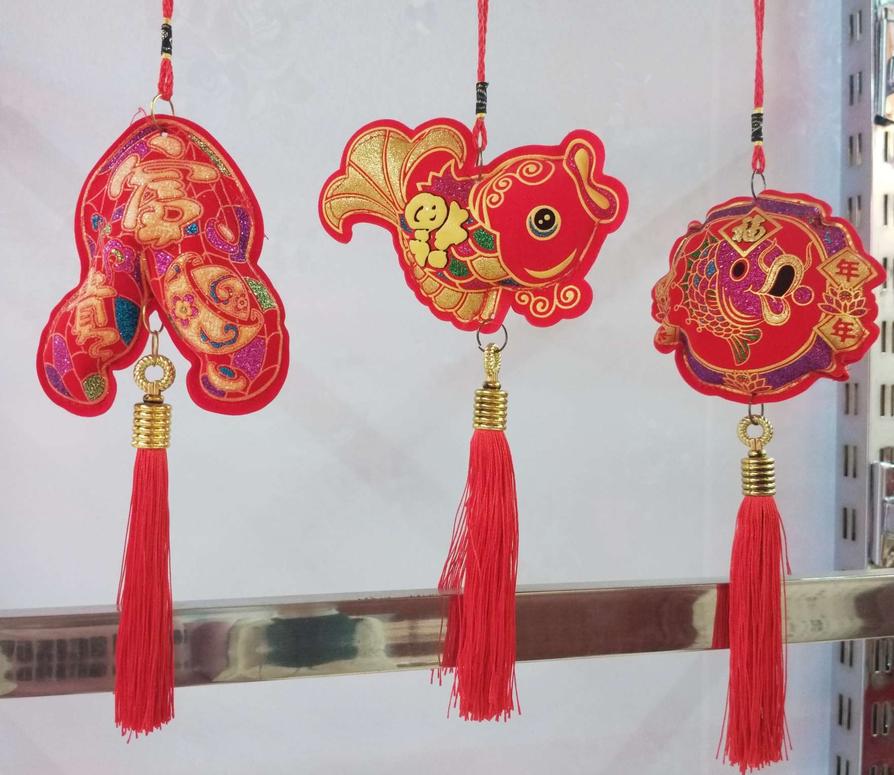 绒布印花节庆流苏挂件3个混装35cm