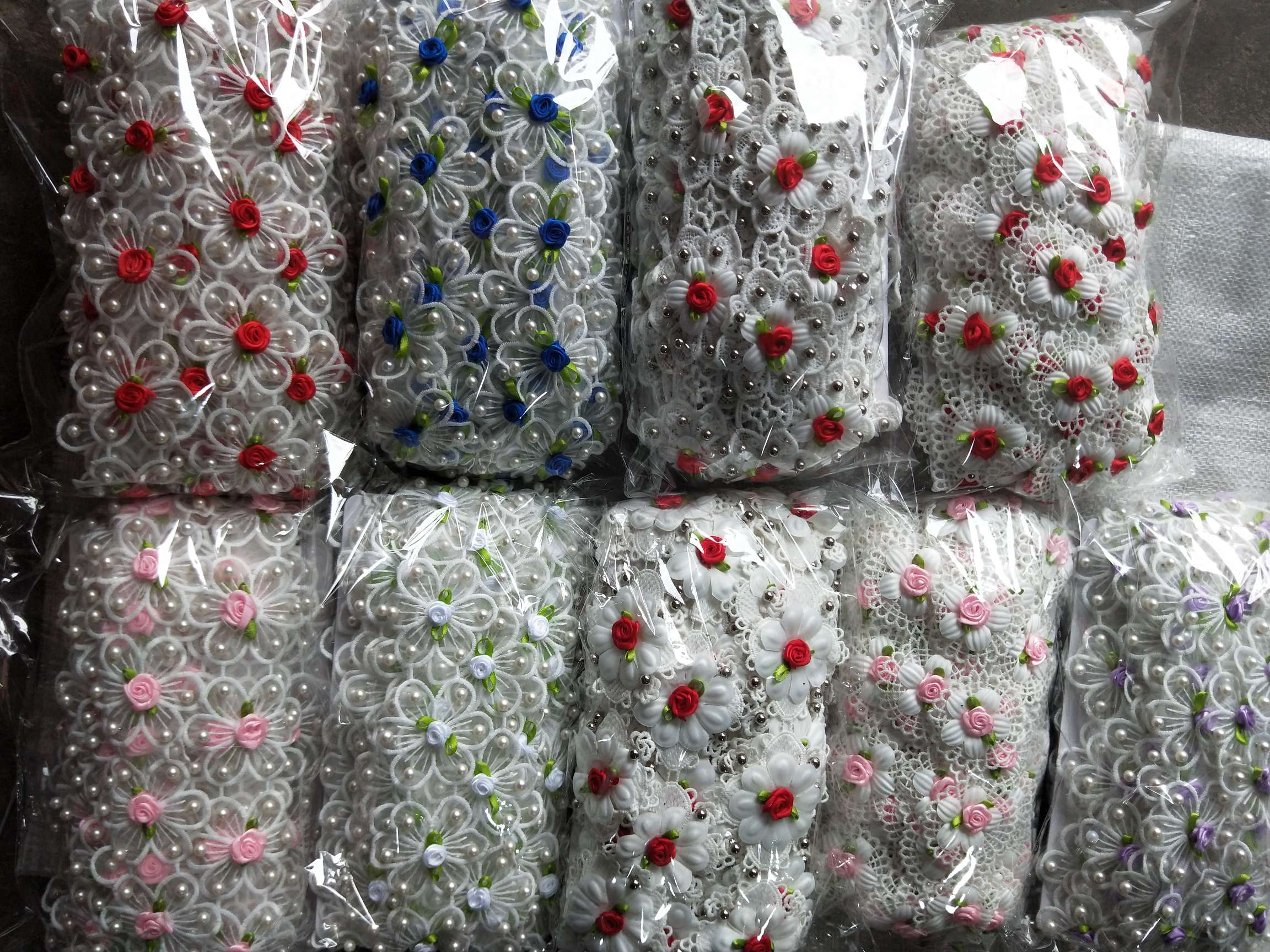 水溶花边定珠加玫瑰花厂家直销现货供应民族风格玩具