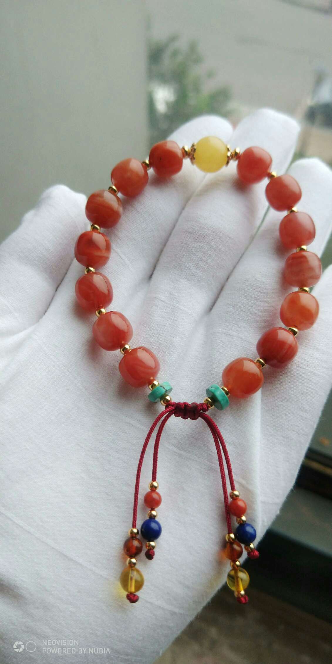 Natural Nan Ran old drum beads hand string with natural accessories raw wax turquoise ladies single ring bracelet thumbnail