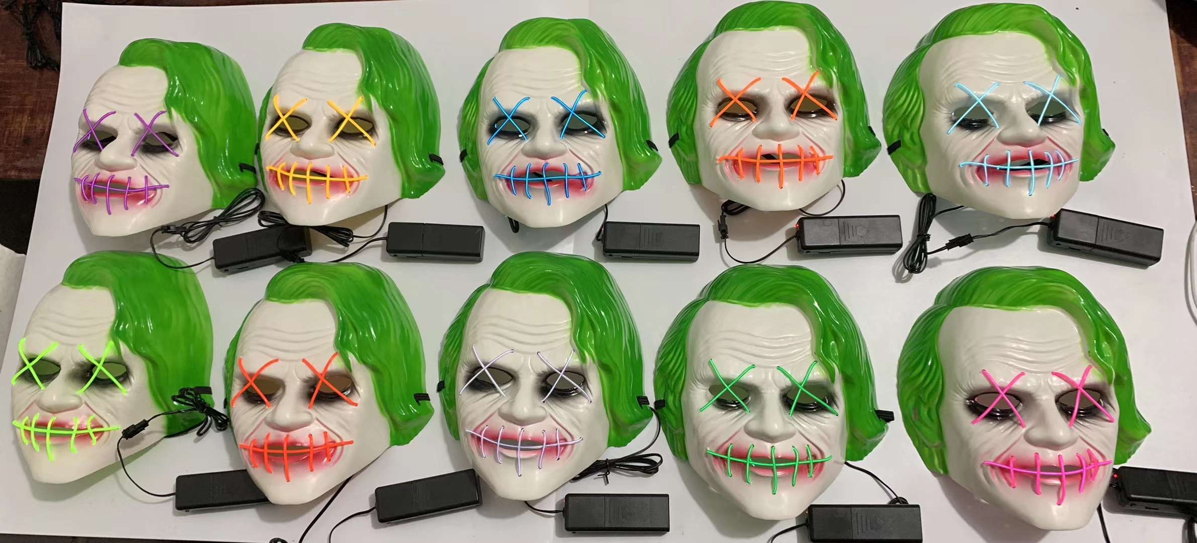 冷光绿发小丑面具万圣节鬼节发光带灯面具吓人恐怖派对搞怪面具细节图