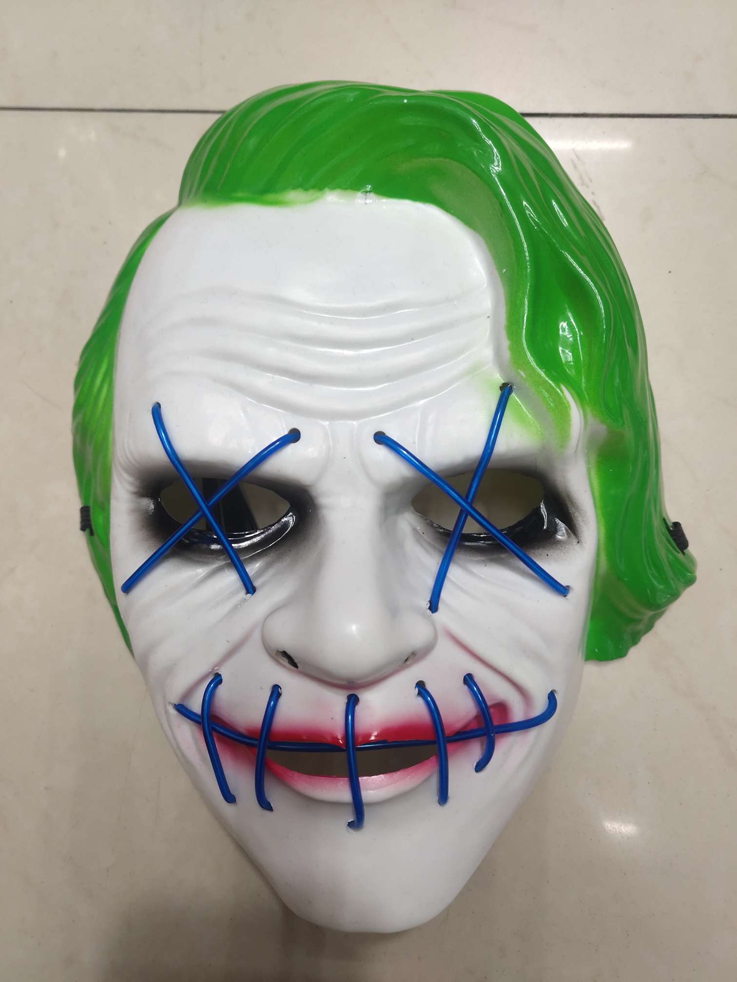 冷光绿发小丑面具万圣节鬼节发光带灯面具吓人恐怖派对搞怪面具产品图
