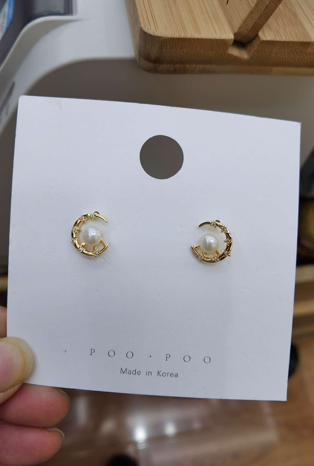 Moon stud earrings, zirconia
