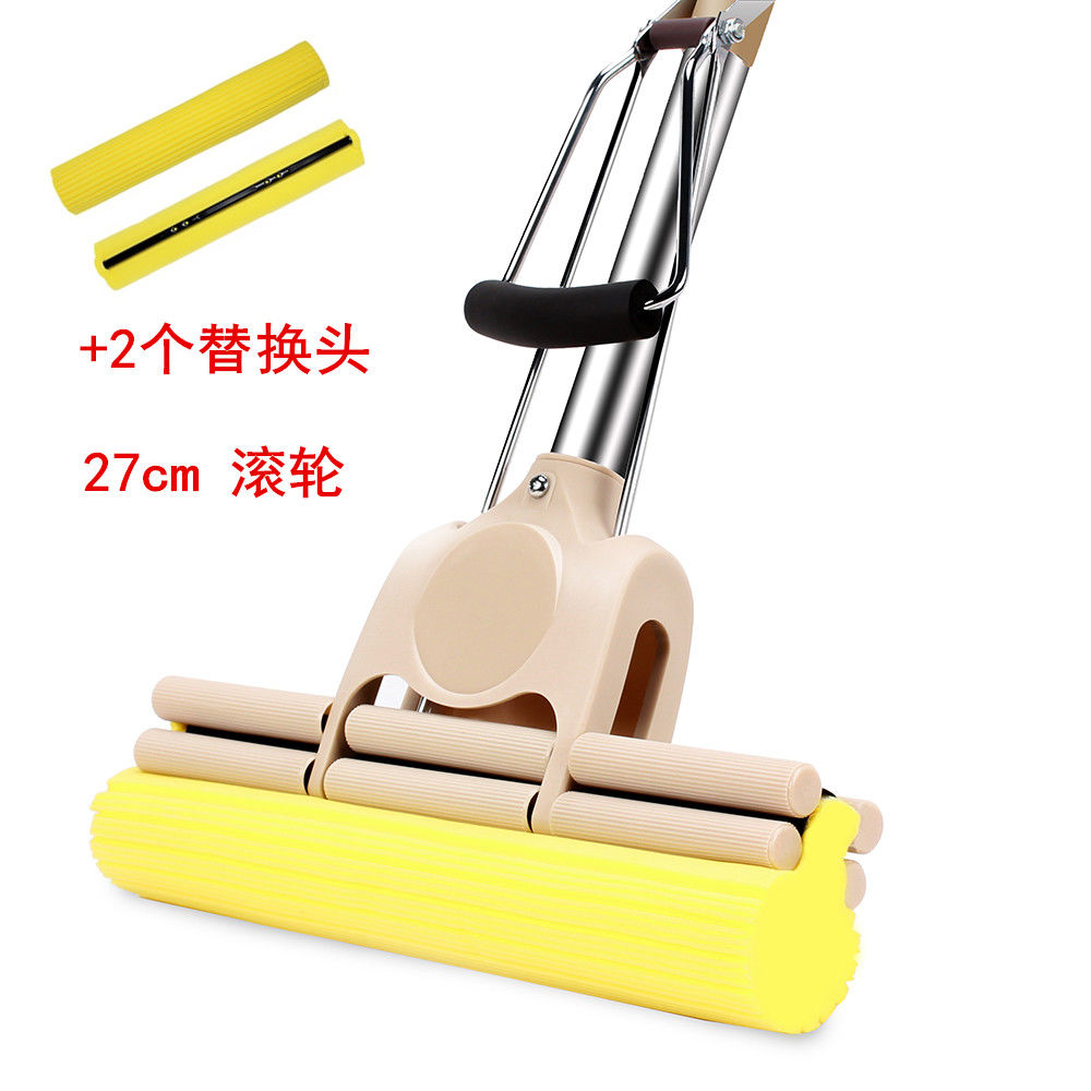 Sponge mop, hand washable dry and wet dual-purpose roller cotton mop, large household floor mop, cotton absorbent mop