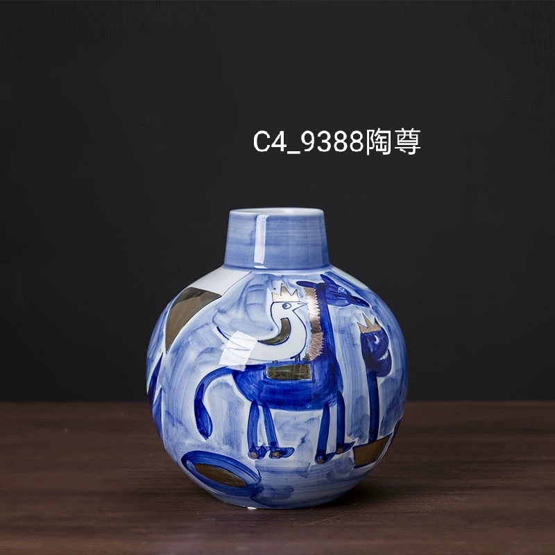 景德镇厂家直销创意青花陶瓷花瓶套装摆件新中式客厅青色插花瓶细节图