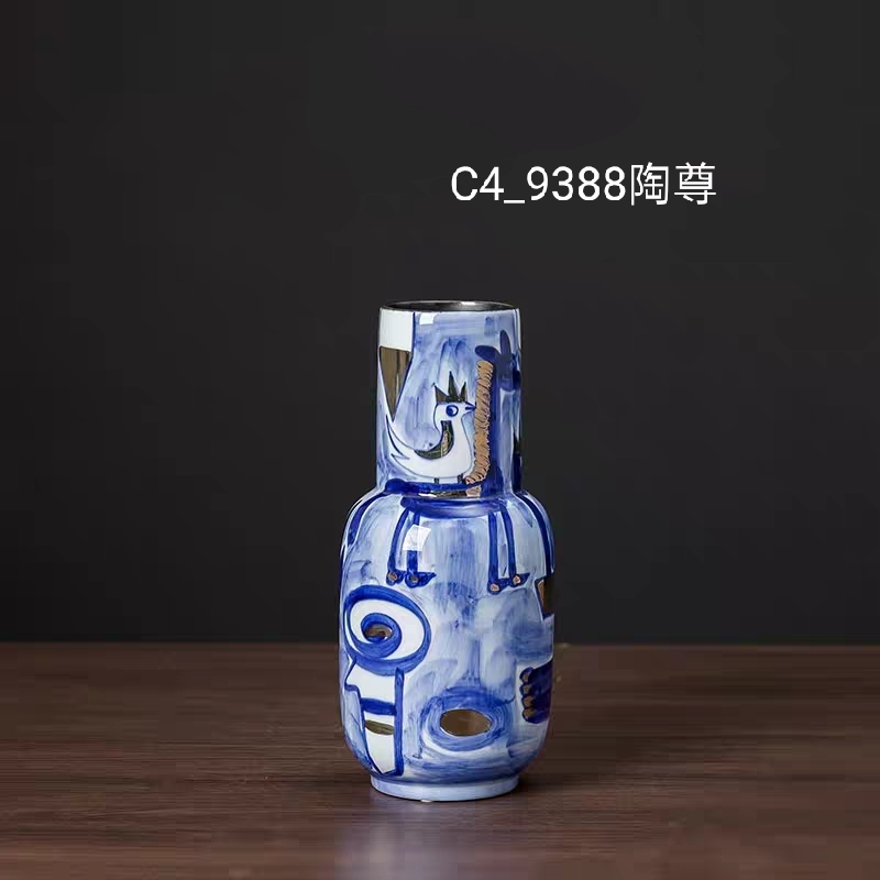 景德镇厂家直销创意青花陶瓷花瓶套装摆件新中式客厅青色插花瓶产品图
