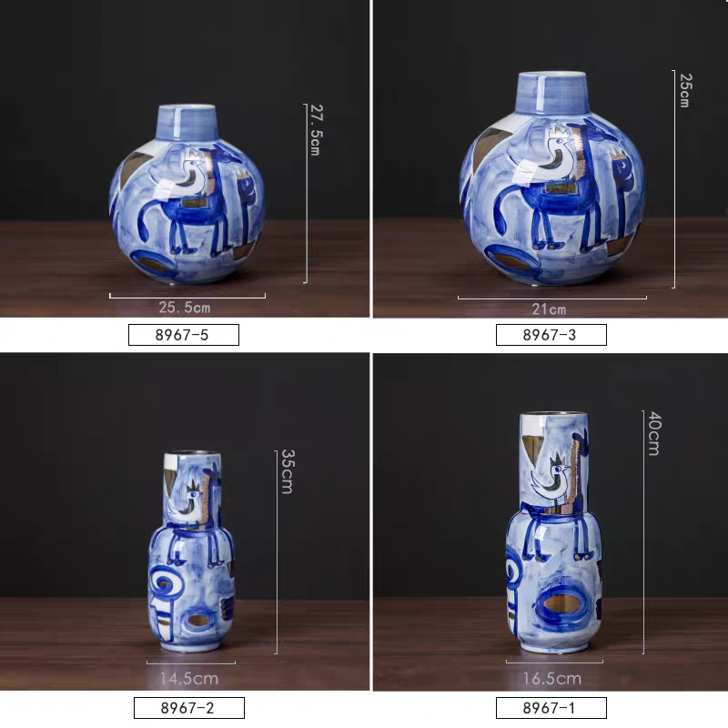Tao Zunjing Dezhen Factory Direct Sales Creative Blue And White Ceramic Vase Set Decoration New Chinese Living Room Cyan Vase Z277 Application Scenario