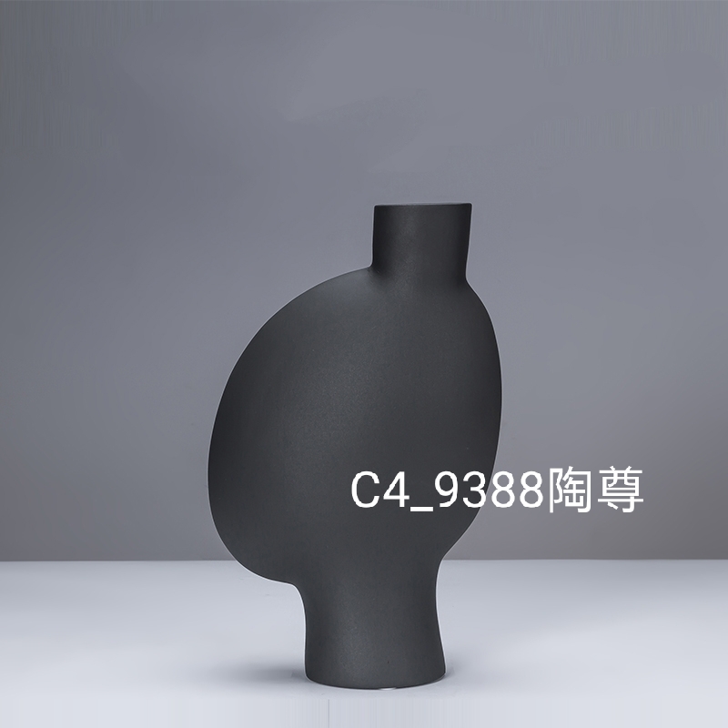 景德镇意式轻奢简约现代黑色磨砂陶瓷摆件样板间家居客厅艺术装饰品