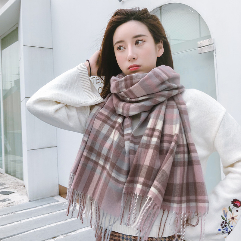 新款仿羊绒彩格围巾女 欧美韩版日系时尚秋冬新款保暖披肩围脖产品图