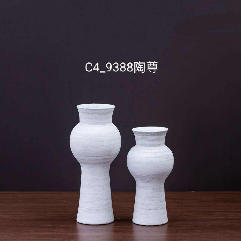 景德镇现代粗陶简约瓷器白色磨砂花瓶酒店干花插花陶罐花盆装饰瓷